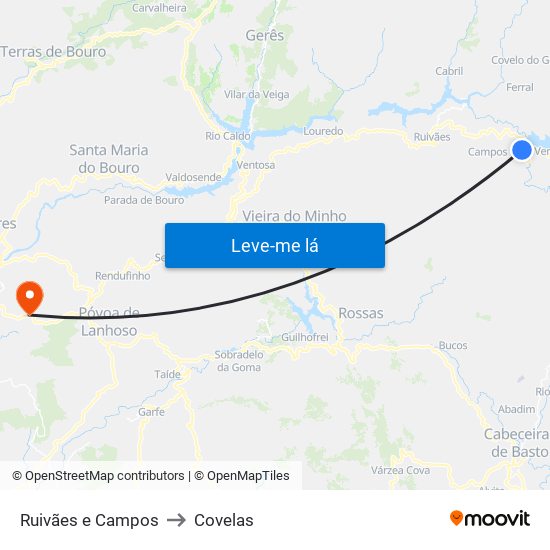 Ruivães e Campos to Covelas map