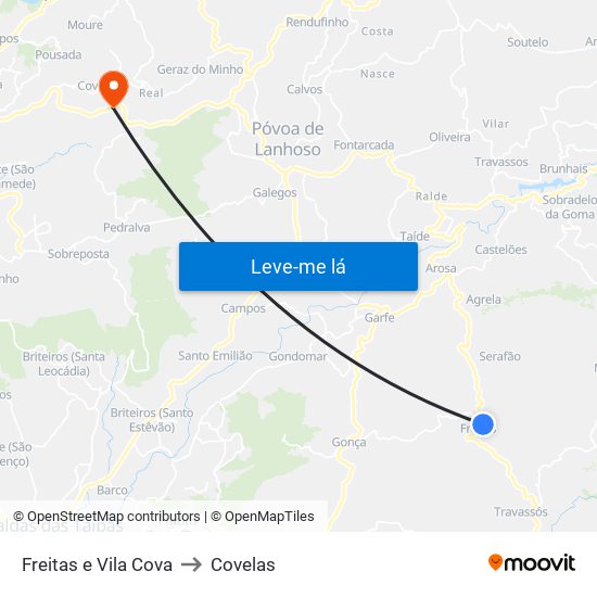 Freitas e Vila Cova to Covelas map