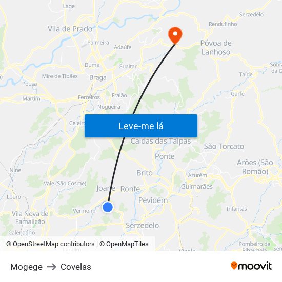 Mogege to Covelas map