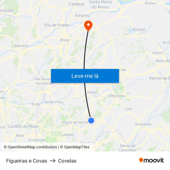 Figueiras e Covas to Covelas map