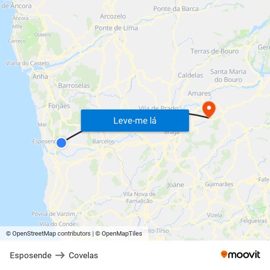 Esposende to Covelas map