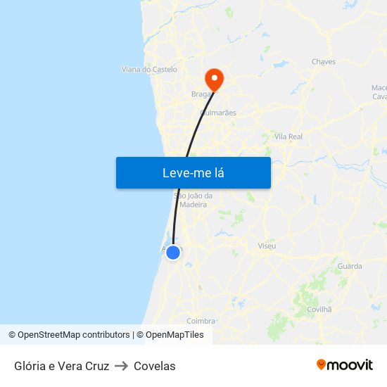 Glória e Vera Cruz to Covelas map