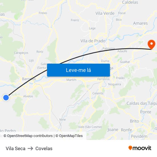 Vila Seca to Covelas map