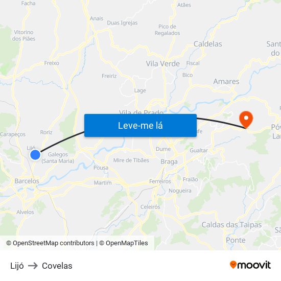 Lijó to Covelas map