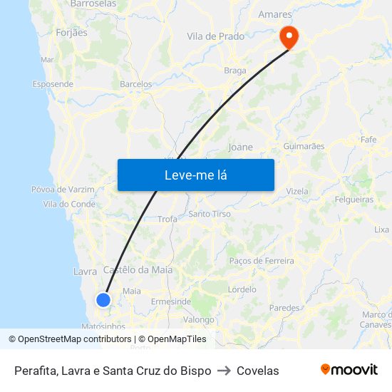 Perafita, Lavra e Santa Cruz do Bispo to Covelas map