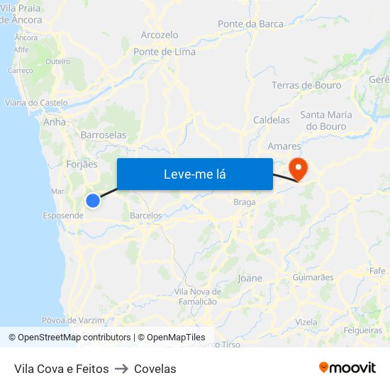 Vila Cova e Feitos to Covelas map