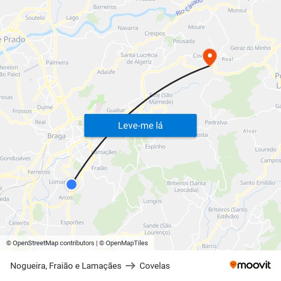 Nogueira, Fraião e Lamaçães to Covelas map