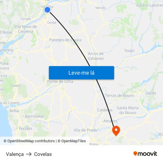 Valença to Covelas map