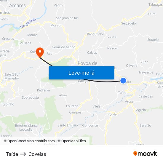 Taíde to Covelas map