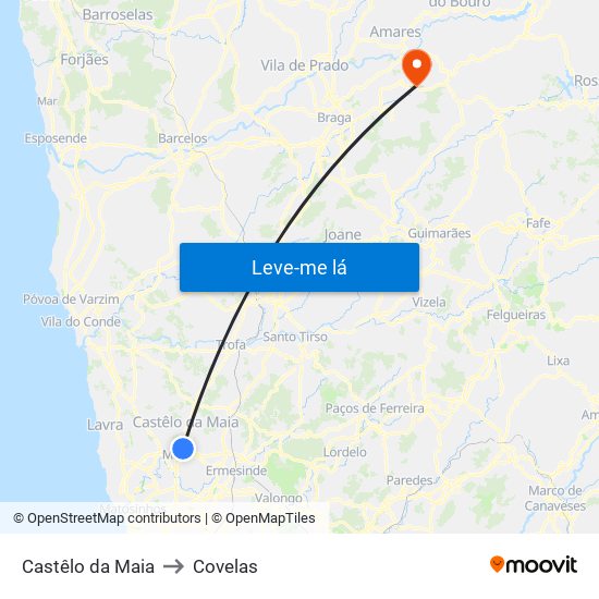 Castêlo da Maia to Covelas map