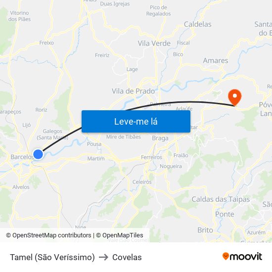 Tamel (São Veríssimo) to Covelas map