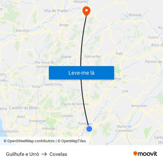 Guilhufe e Urrô to Covelas map