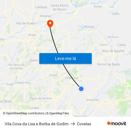 Vila Cova da Lixa e Borba de Godim to Covelas map