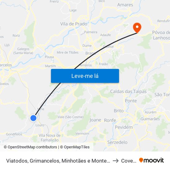 Viatodos, Grimancelos, Minhotães e Monte de Fralães to Covelas map