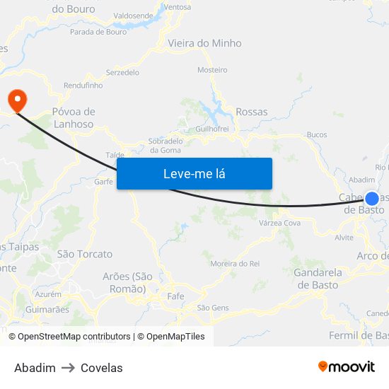 Abadim to Covelas map