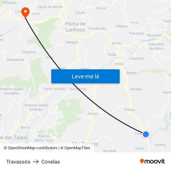 Travassós to Covelas map
