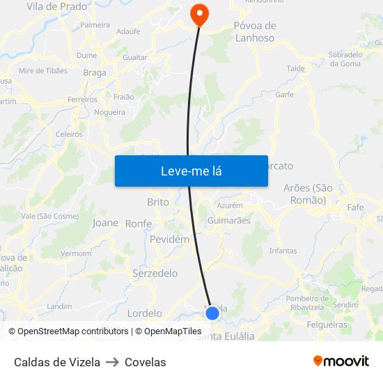 Caldas de Vizela to Covelas map