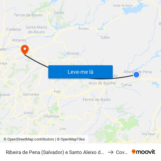 Ribeira de Pena (Salvador) e Santo Aleixo de Além-Tâmega to Covelas map