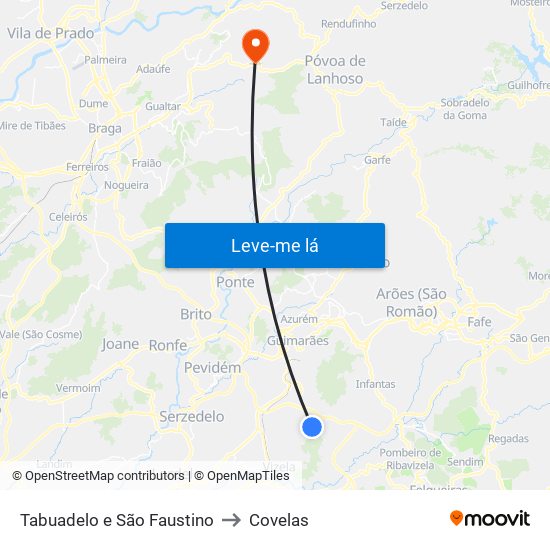 Tabuadelo e São Faustino to Covelas map