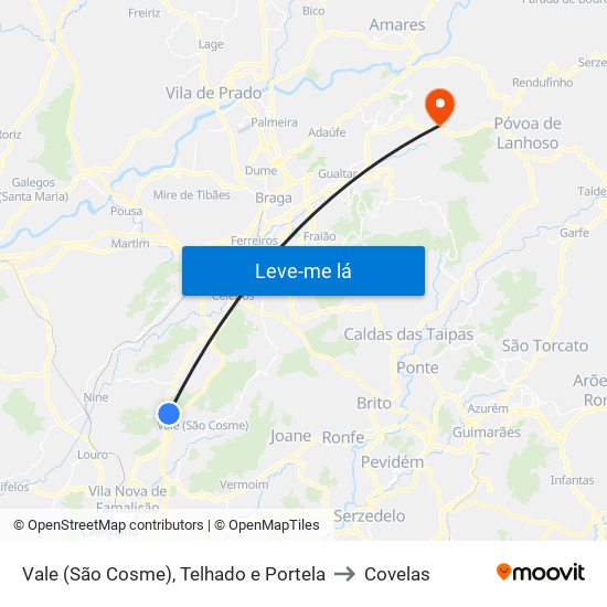 Vale (São Cosme), Telhado e Portela to Covelas map