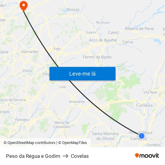 Peso da Régua e Godim to Covelas map