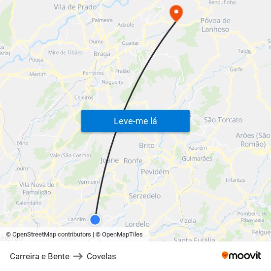 Carreira e Bente to Covelas map