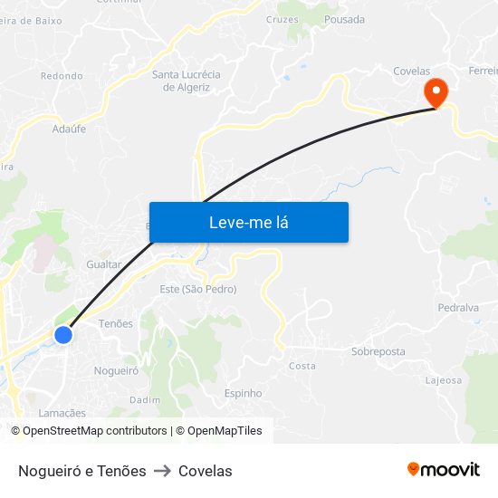 Nogueiró e Tenões to Covelas map