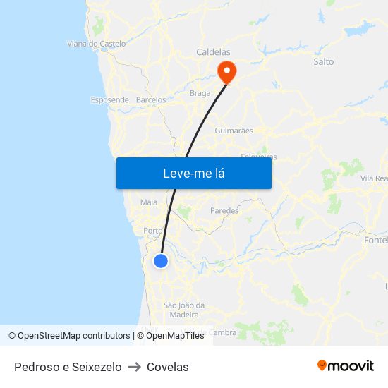 Pedroso e Seixezelo to Covelas map