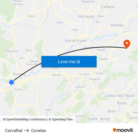 Carvalhal to Covelas map