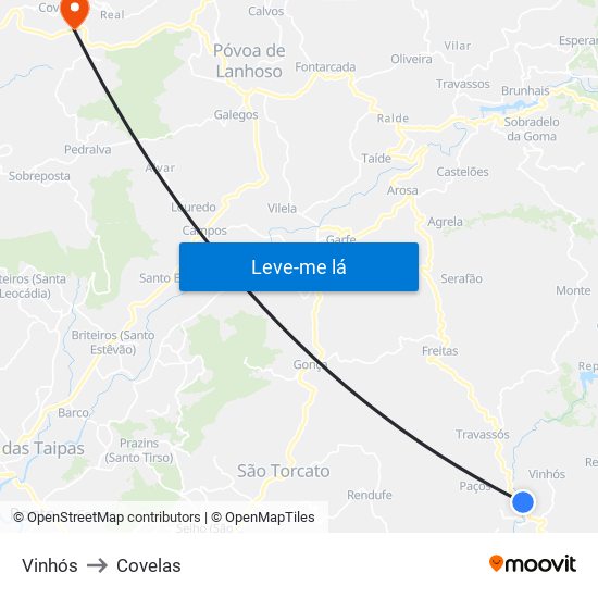 Vinhós to Covelas map