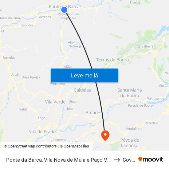 Ponte da Barca, Vila Nova de Muía e Paço Vedro de Magalhães to Covelas map