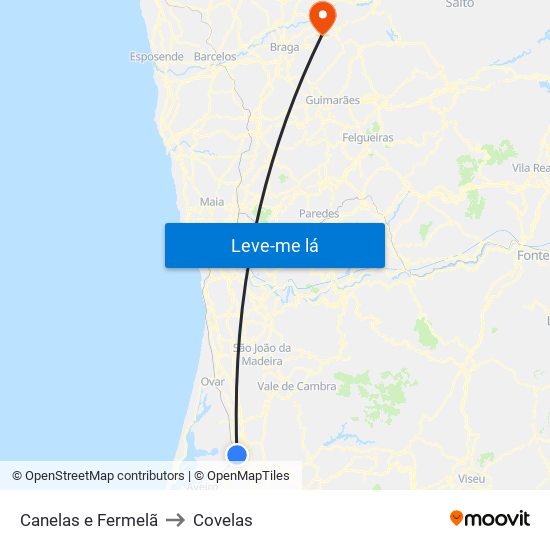 Canelas e Fermelã to Covelas map