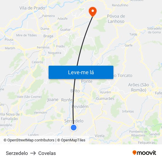 Serzedelo to Covelas map