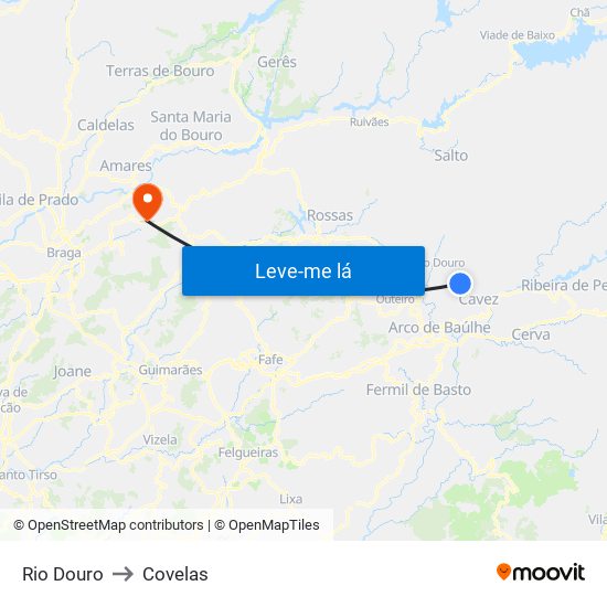 Rio Douro to Covelas map