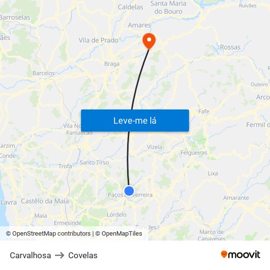Carvalhosa to Covelas map