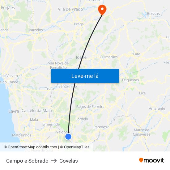 Campo e Sobrado to Covelas map