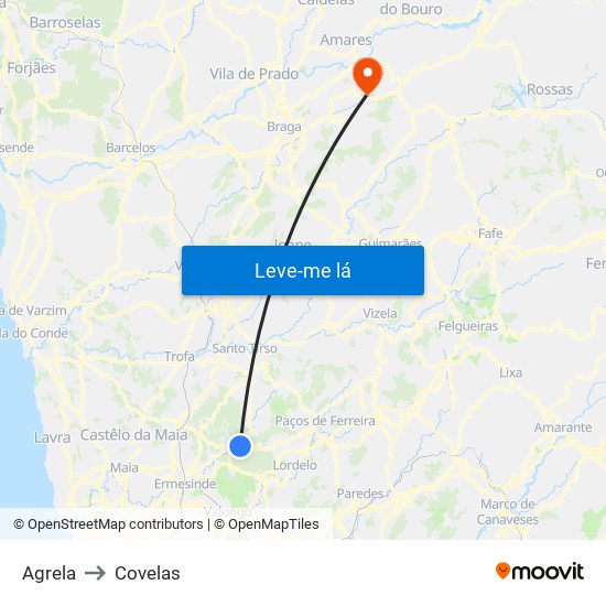 Agrela to Covelas map