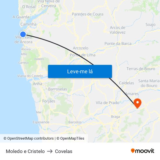 Moledo e Cristelo to Covelas map