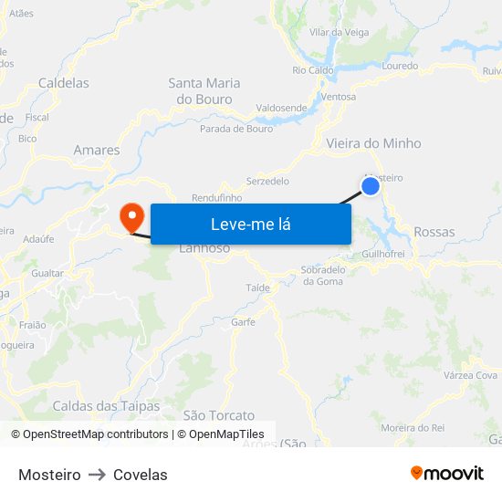 Mosteiro to Covelas map
