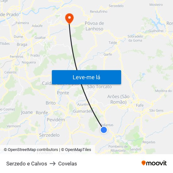 Serzedo e Calvos to Covelas map