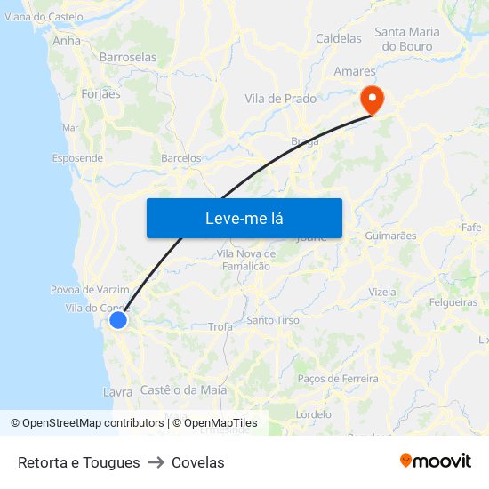 Retorta e Tougues to Covelas map