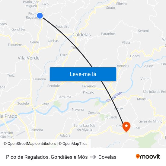 Pico de Regalados, Gondiães e Mós to Covelas map