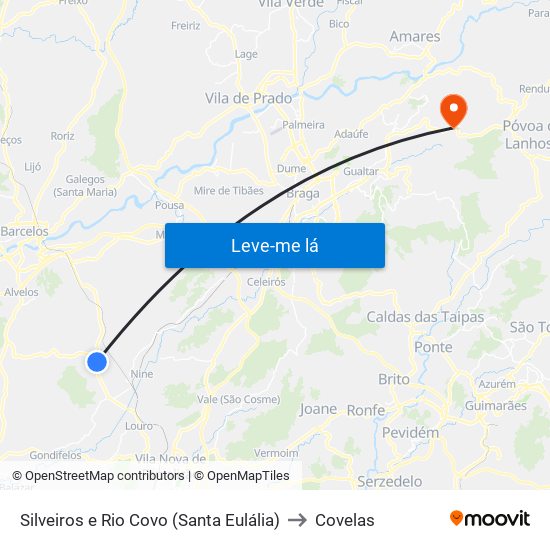 Silveiros e Rio Covo (Santa Eulália) to Covelas map