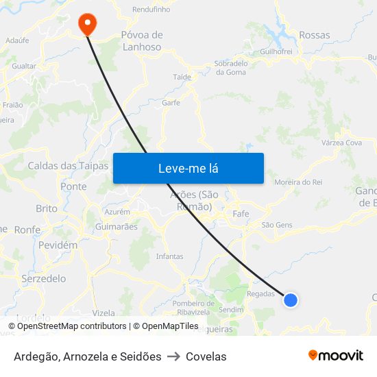 Ardegão, Arnozela e Seidões to Covelas map