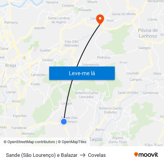 Sande (São Lourenço) e Balazar to Covelas map