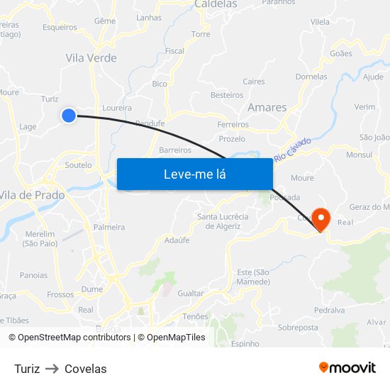 Turiz to Covelas map