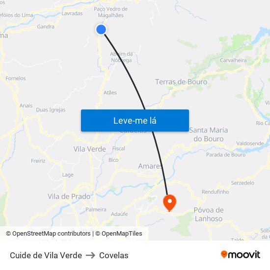 Cuide de Vila Verde to Covelas map