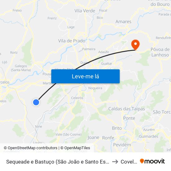 Sequeade e Bastuço (São João e Santo Estêvão) to Covelas map