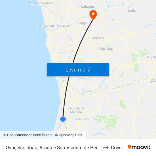 Ovar, São João, Arada e São Vicente de Pereira Jusã to Covelas map