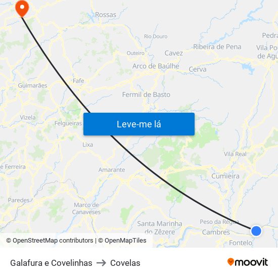 Galafura e Covelinhas to Covelas map